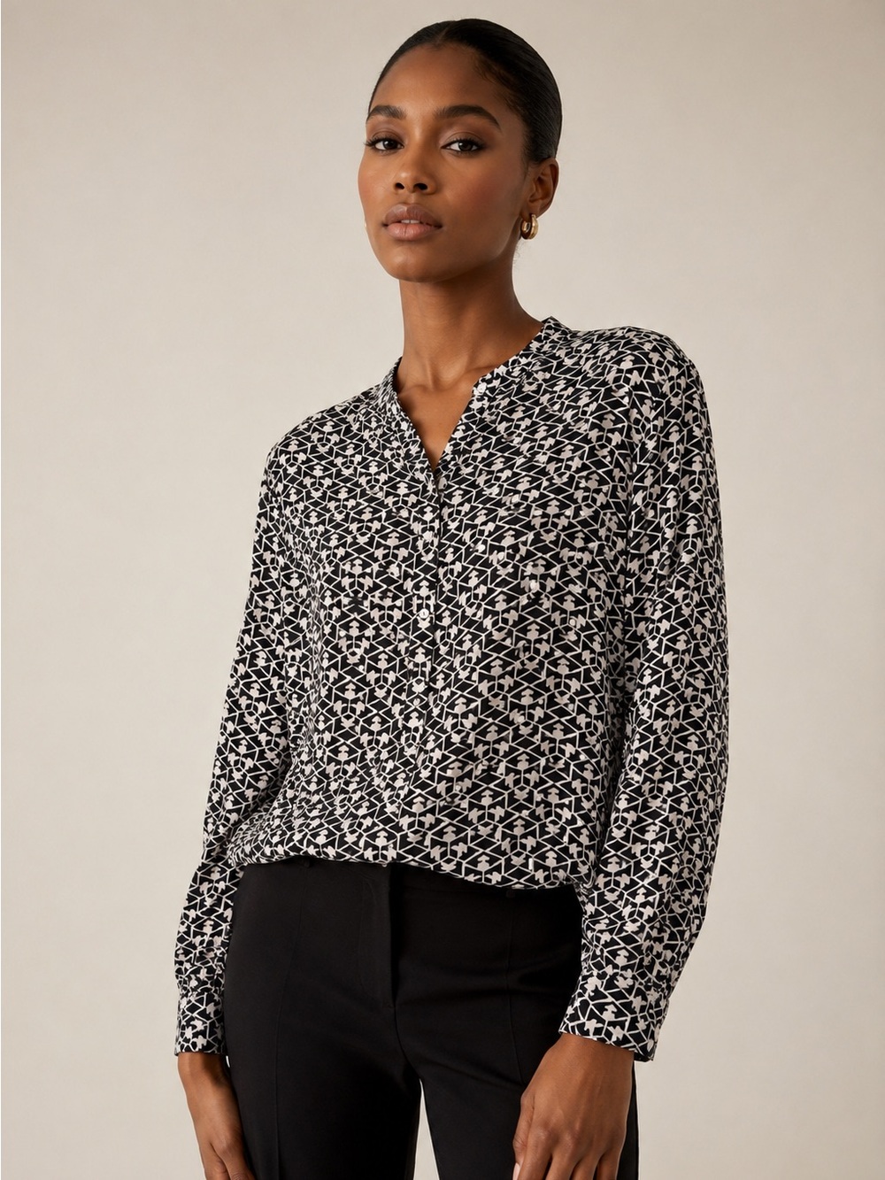 J.Crew Geometric Print Button Front Blouse Long Sleeve Top